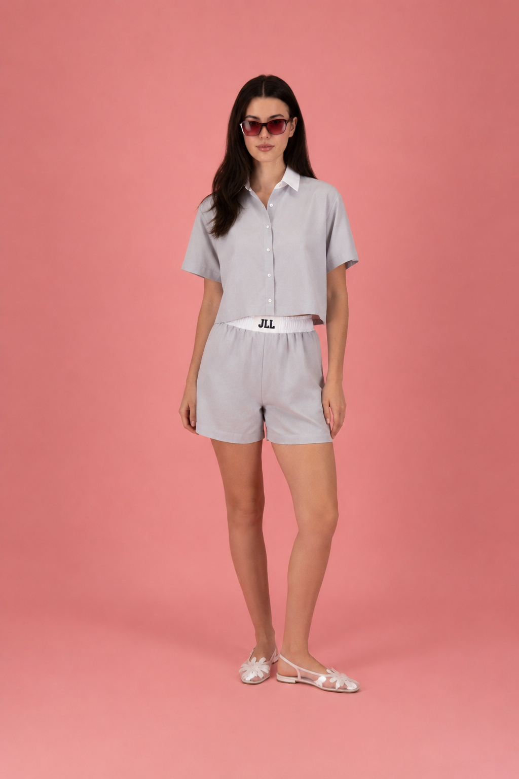 SET CAMISA MANGA CORTA CON SHORT GRIS CLARO