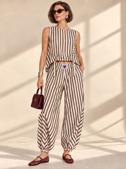 CHOCOLATE STRIPE - TOP DRAPE + PANTALÓN TAPER