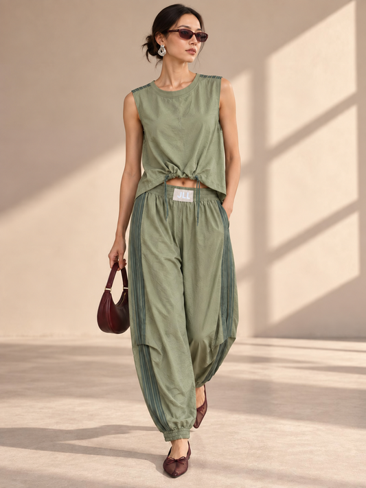 OLIVE - TOP DRAPE + PANTALÓN TAPER