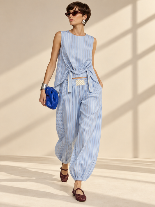 SAILOR BLUE - TOP DRAPE + PANTALÓN TAPER